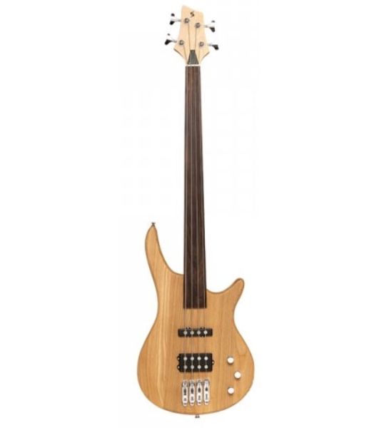Бас-гитара STAGG SBF-40 FL NAT 4-х струнная форма Fusion, безладовая, корпус массив ясеня, гриф твердый клен, накладка грифа палисандр, мензура 867 мм, колки литые, звукосниматели 1xJB, 1xMM, регуляторы 2x громкости, 1x тона, цвет натуральный