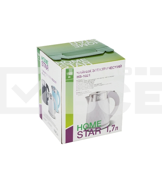 Чайник электрический HOMESTAR HS-1021, 1500Вт 1,7л, нержавейка+пластик, белый, двойной корпус
