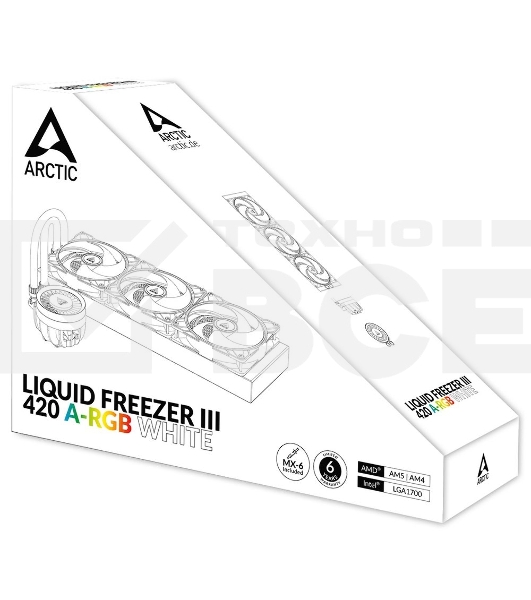 Жидкостная система охлаждения Arctic Liquid Freezer III 420 A-RGB белый, 140 мм, алюминий, 2800 об/мин, 26 дБ, 4 pin, 374 Вт