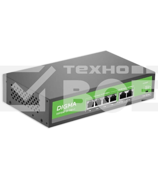 Коммутатор Digma DSP204F-2F-T80 DSP204F-2F-T80 V1 (L2) 6x100Мбит/с 4PoE 4PoE+ 80W неуправляемый