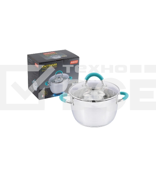 Кастрюля MALLONY BRAVO нержавеющая сталь, со стеклянной крышкой, 2,9 л, d-18
