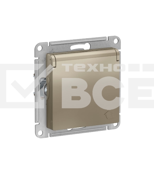 Механизм розетки 1-м СП AtlasDesign 16А IP20 с заземл. защ. шторки с крышкой шампань