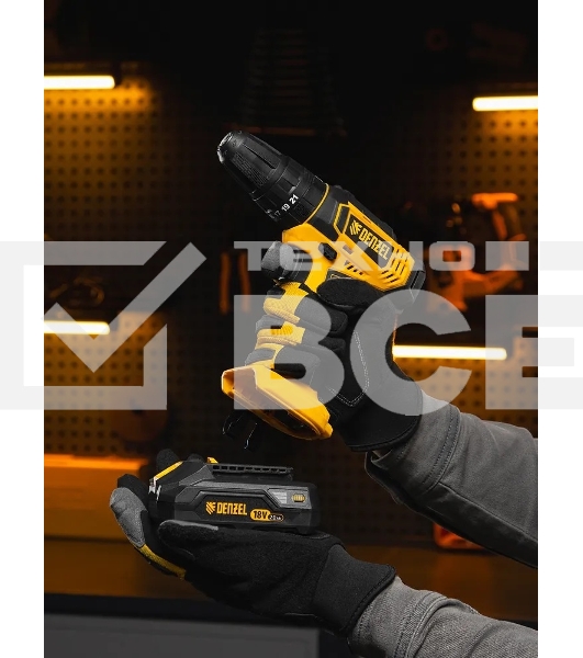 Дрель-шуруповерт Denzel CID-18-0, Аккумуляторная, 18В, Без АКБ и ЗУ, Ударная, Кейс