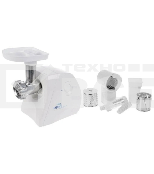 Мясорубка электрическая Ротор Альфа Р ЭМШ 35/250-3 белый, 1500 Вт, 0.58 кг/мин, реверс, защита от перегрузки, насадки - 4
