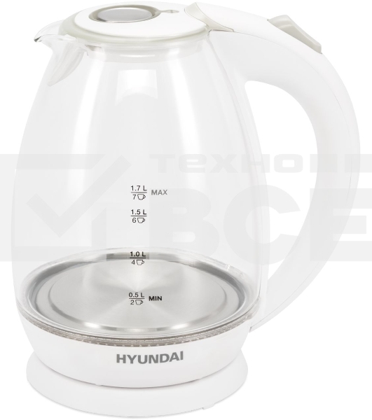 Чайник электрический Hyundai HYK-G2409 1.7л. 2200Вт белый/серебристый (корпус: стекло)