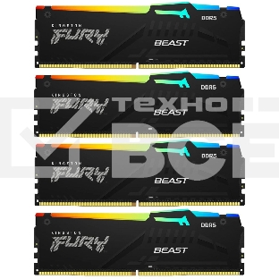Оперативная память Kingston Fury Beast RGB, DDR5, 64Gb (4x16 GB), 6000 MHz, CL40, радиатор, RGB, черный