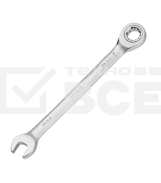 Ключ комбинированный трещоточный Denzel 14705 11 мм, CrV, матовый хром