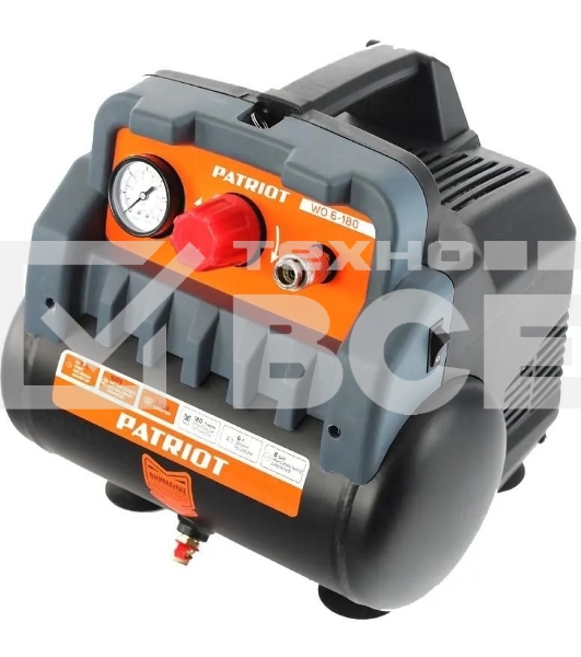 Компрессор поршневой Patriot WO 6-180 безмасляный 180л/мин 6л 1100Вт черный/оранжевый
