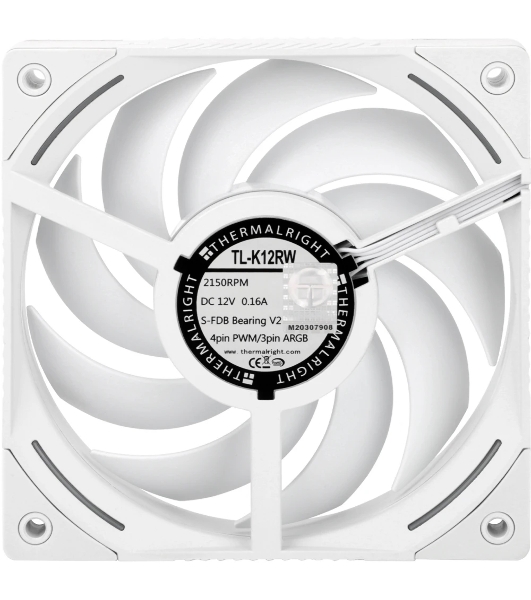 Кулер для корпуса Thermalright TL-K12RW Reverse (120x120x25mm, 4-pin PWM, ARGB, 69CFM, 27dBA, 2150RPM, White)
