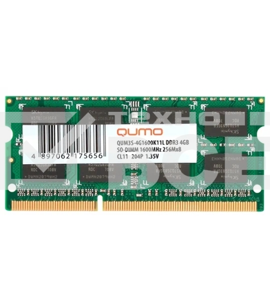 Оперативная память QUMO, DDR3, 4GB (1x4GB), 1600MHz, CL11, SO-DIMM