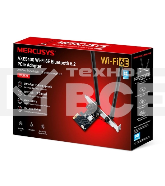 Сетевой адаптер Mercusys MA86XE Трёхдиапазонный адаптер PCI Express с поддержкой Bluetooth и Wi-Fi 6E AXE5400