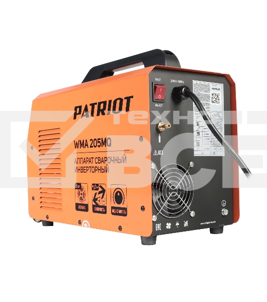 Полуавтомат сварочный инверторный PATRIOT WMA 205MQ MIG/MAG/MMA, полуавтоматическая сварка в среде газа (MIG/MAG) стальной и флюсовой проволокой 0.6/0.8 мм, сварка электродом (MMA) до 4мм, сварочный ток в режиме MIG: 40-200А; сварочный ток в режиме MMA: 4