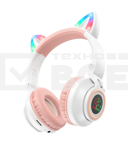 Беспроводные/проводные наушники Borofone BO18 белый, накладные, Bluetooth + проводной, складная конструкция, до 7 ч