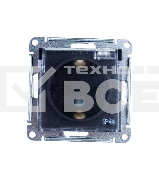 Механизм розетки 1-м СП AtlasDesign Aqua 16А IP44 с заземл. защ. шторки с прозрачной крышкой карбон SchE ATN441046