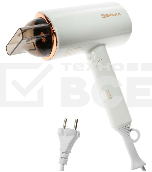 Фен SAKURA SA-4043W белый, 2000 Вт, компактный