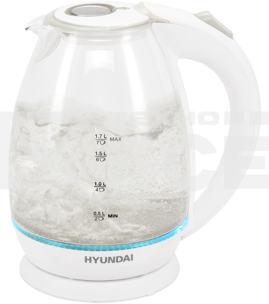 Чайник электрический Hyundai HYK-G2409 1.7л. 2200Вт белый/серебристый (корпус: стекло)