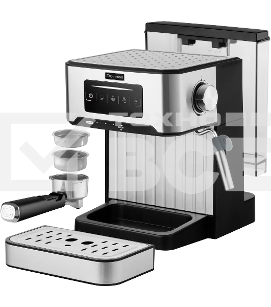 Кофеварка рожковая Rondell RDE-1106 серебристый, исп. кофе - молотый, 1.6 л, 850 Вт, 20 Бар.