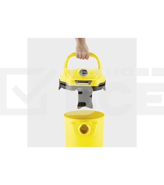 Строительный пылесос Karcher WD 2 Plus V-12/4/18 желтый, 1000 Вт, уборка сухая/сбор воды, пылесборник мешок/контейнер, 12 л