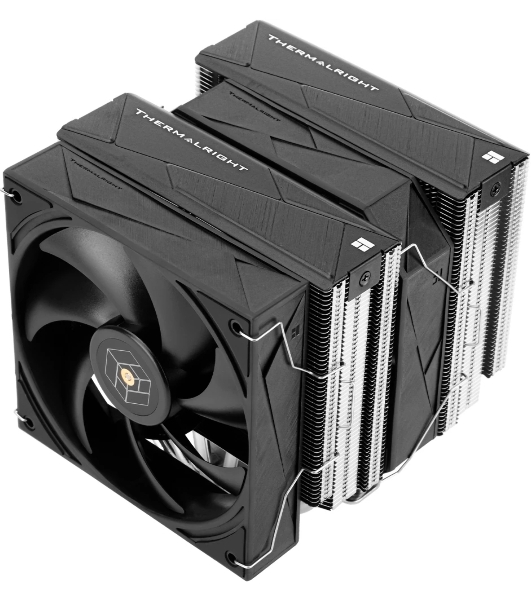 Кулер для процессора Thermalright Royal Pretor 130 (4-pin PWM, 158мм, Ni/Cu, 6x6мм, 1x120+1x130мм, 80.45CFM/81.88CFM, 29.4dBA/28.3dBA, 2150PM/1750RPM, S: 1200, 1700, 1851, 2011, 2066, 115X, AM4, AM5, silver, black)