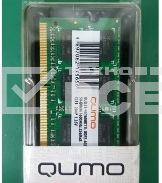 Оперативная память QUMO, DDR3, 4GB (1x4GB), 1600MHz, CL11, SO-DIMM
