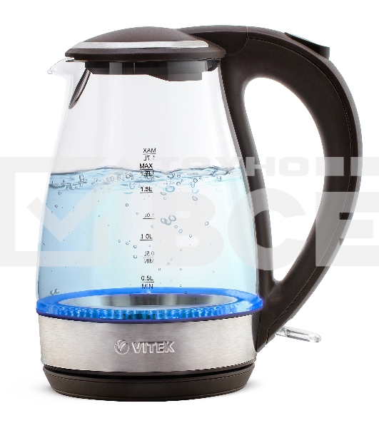 Чайник Vitek VT-7015 (TR) черный/стекло  Мощность 2200 Вт