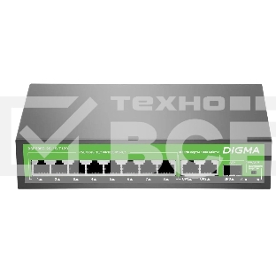 Коммутатор Digma DSP208G-2G-1S-T120 (L2) 10x1Гбит/с 1SFP 8PoE 8PoE+ 120W неуправляемый