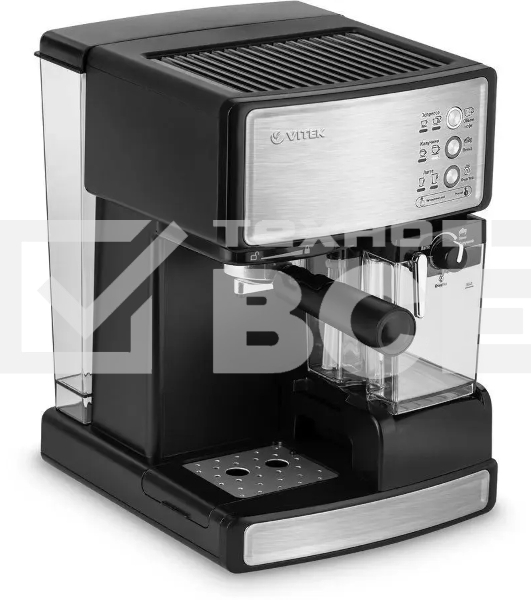 Кофеварка рожковая Vitek VT-1514 (BK) нержавеющая сталь/черный, исп. кофе - молотый, 1.65 л, 1238 Вт, 15 Бар.