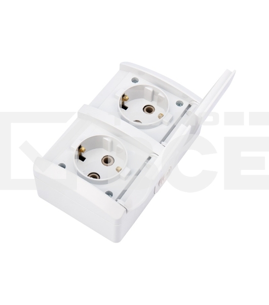 Блок горизонтальный 2 розетки (керамика) INDUSTRIAL IP54 с заземлением, о/у, белый KRANZ