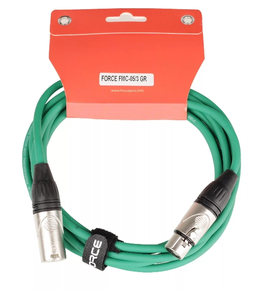 Микрофонный кабель FORCE FMC-05/3 GR XLR (F) -XLR (M), разъемы с никелевым корпусом и посеребренными контактами, 3 м, цвет зелёный