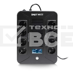 Источник бесперебойного питания SMARTWATT UPS SAFE PRO LCD 600 Line-interactive 600VA/360W Brick (Euro x8, USB, RJ11/RJ45 protection, LCD, 275x210x9