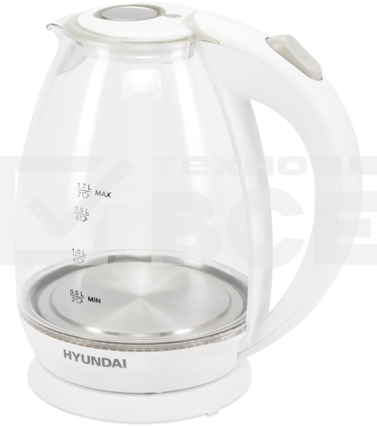 Чайник электрический Hyundai HYK-G2409 1.7л. 2200Вт белый/серебристый (корпус: стекло)