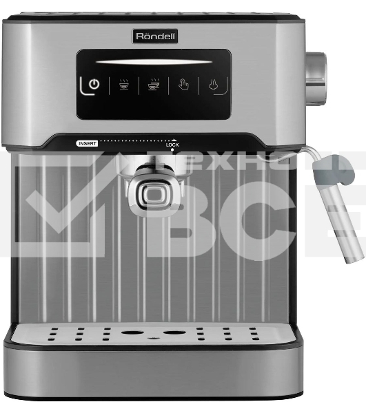 Кофеварка рожковая Rondell RDE-1106 серебристый, исп. кофе - молотый, 1.6 л, 850 Вт, 20 Бар.