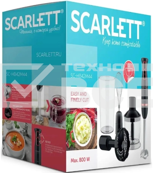 Блендер погружной Scarlett SC-HB42M44 800Вт черный/красный