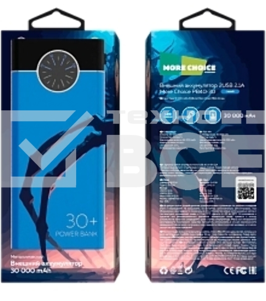 Портативный аккумулятор More choice (4610196406775) PB40-30 30000mAh Blue