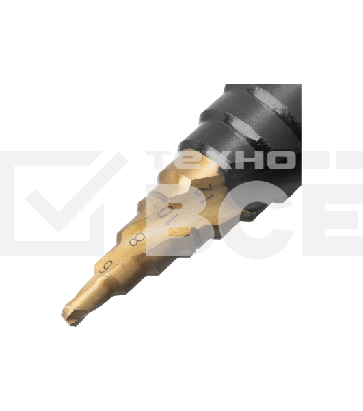 Сверло ступенчатое Denzel 4-6-8-10-12-14-16-18-20-22-24-26-28-30-32 мм, Р6М5, 6-гр. хвостовик 723606