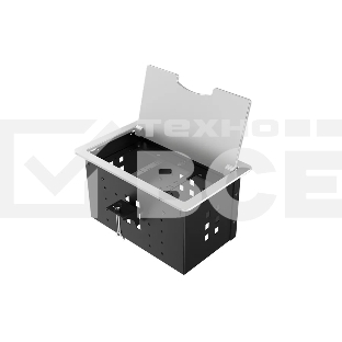 Прямоугольный металлический корпус Wize Pro [WRTS-12BOX-S] для модульной системы врезного лючка в стол с откидывающейся крышкой, до12 модулей-вставок, беспроводная зарядка 10Вт для моб.устройств на крышке, преустановленная рамка,серебр.