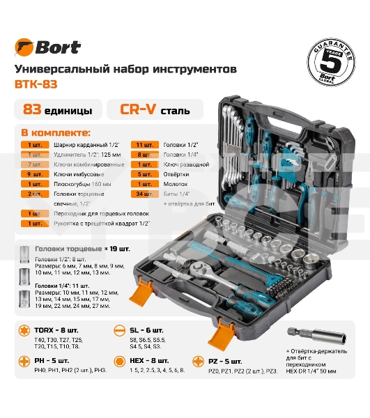 Набор ручного инструмента Bort BTK-83 (93418453)