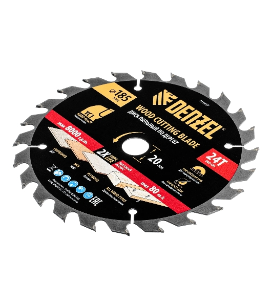 Пильный диск по дереву с гвоздями Denzel ф185 х 20 мм, 24 зубов 733937