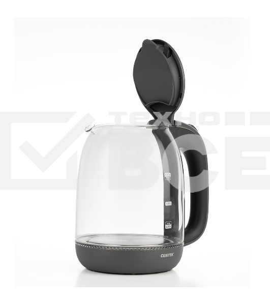 Чайник Centek CT-0034 (серый) Vancouver стекло, 1.8л, 2200Вт, внутренняя LED подсветка, кнопка