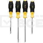 Набор отверток Deli DL630004N 4шт SL5x100 + SL6x150 + PH1x100 + PH2x150 сталь Cr-V, двухкомпонентная прорезиненная рукоять, фото 1