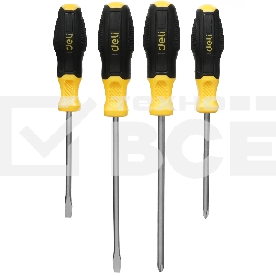 Набор отверток Deli DL630004N 4шт SL5x100 + SL6x150 + PH1x100 + PH2x150 сталь Cr-V, двухкомпонентная прорезиненная рукоять