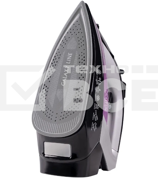 Утюг Galaxy Line GL 6128, фиолетовый с черным, паровой, 2200 Вт, постоянный пар 30 г/мин, паровой удар 140 г/мин, функции: самоочистка, антикапля, антинакипь, функция увлажнения, вертикальное отпаривание, защита от перегрева, индикатор нагрева, керамическое покрытие подошвы, резервуар для воды 170 мл