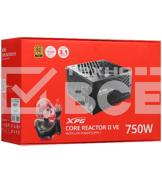 Блок питания ADATA COREREACTORIIVE750G-BKCEU, 750Вт, 80 PLUS Gold, 120мм, модульный, черный