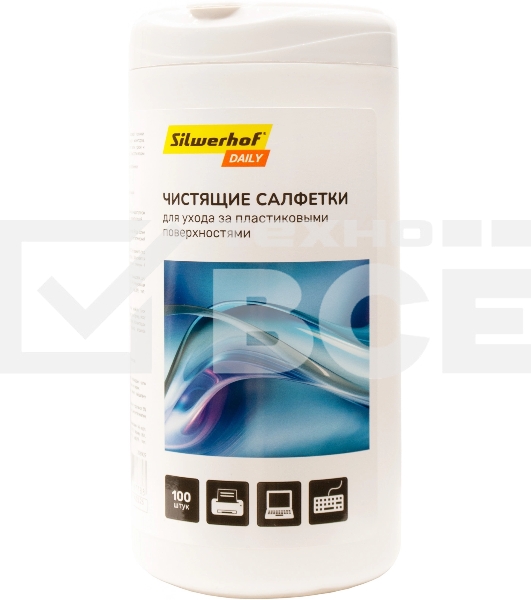 Салфетки Silwerhof DAILY для компьютеров и оргтехники туба 100шт влажных