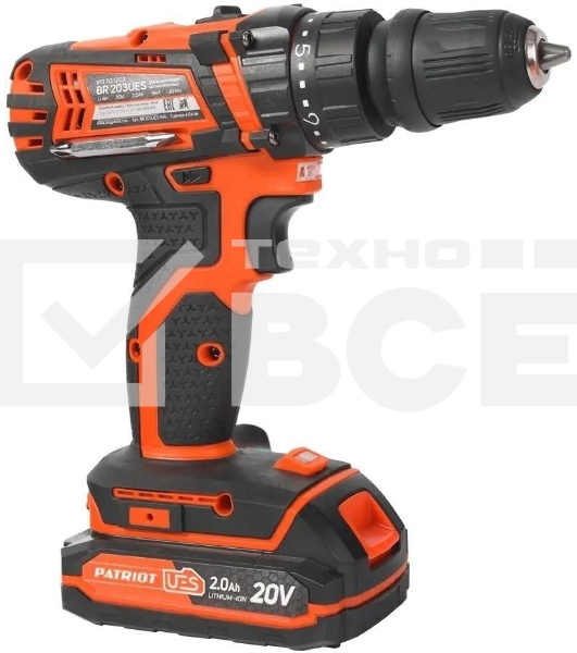 Дрель-шуруповерт аккумуляторная Patriot BR 203UES, Аккумуляторная, 20В, 2 АКБ, Кейс
