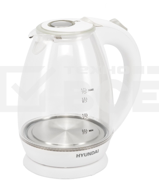 Чайник электрический Hyundai HYK-G2409 1.7л. 2200Вт белый/серебристый (корпус: стекло)