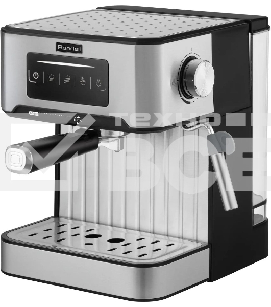 Кофеварка рожковая Rondell RDE-1106 серебристый, исп. кофе - молотый, 1.6 л, 850 Вт, 20 Бар.