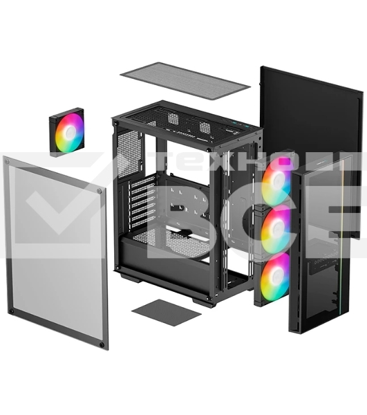 Компьютерный корпус Deepcool MATREXX 55 V4 без БП, боковое окно (закаленное стекло), 3xARGb LED 140мм вентилятора спереди, 1xARGb LED 120мм вентилятор сзади, черный, ATX