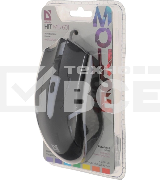 Мышь проводная Defender Hit MB-601 черный, 1200 dpi, USB, кнопки - 4