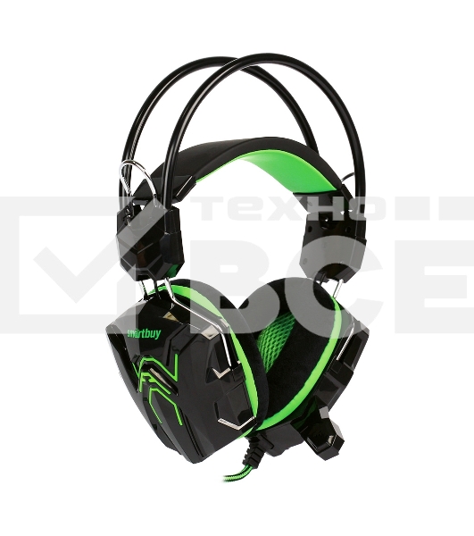 Гарнитура проводная игровая RUSH COBRA, динамики 40мм, велюровые амбушюры, черный/зеленый (SBHG-1200)